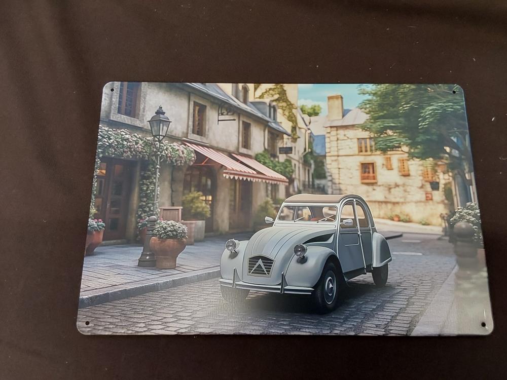 PLAQUE METAL 2CV BLANCHE 20 X 30CM JF001ZA12