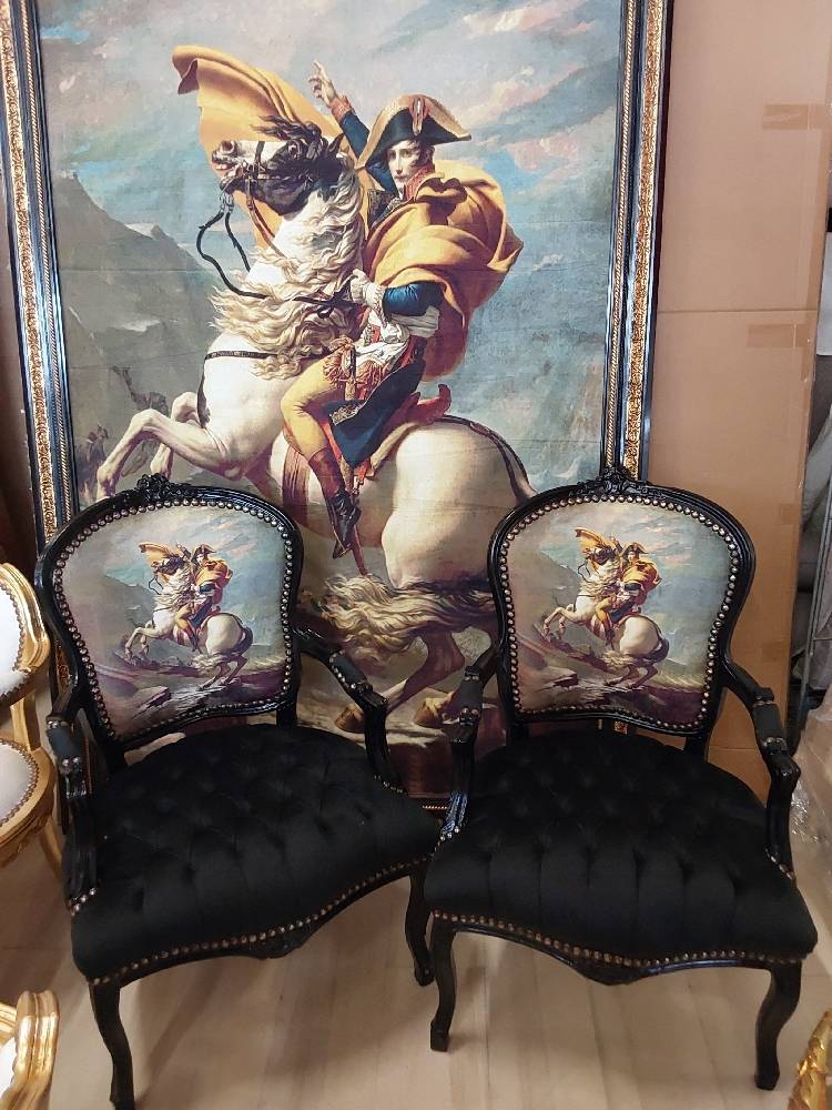 FAUTEUIL BAROQUE NAPOLÉON CADRE NOIR 