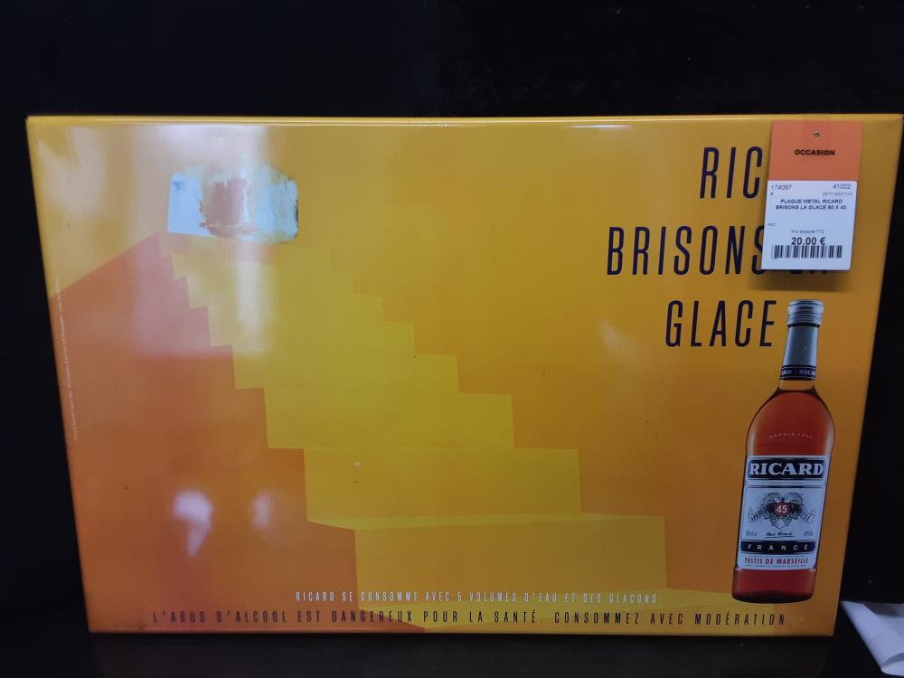 PLAQUE METAL RICARD BRISONS LA GLACE 60 X 40