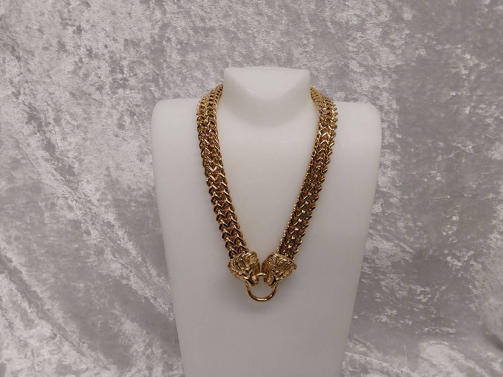 COLLIER ACIER INOXYDABLE DORÉ DOUBLE LIONS