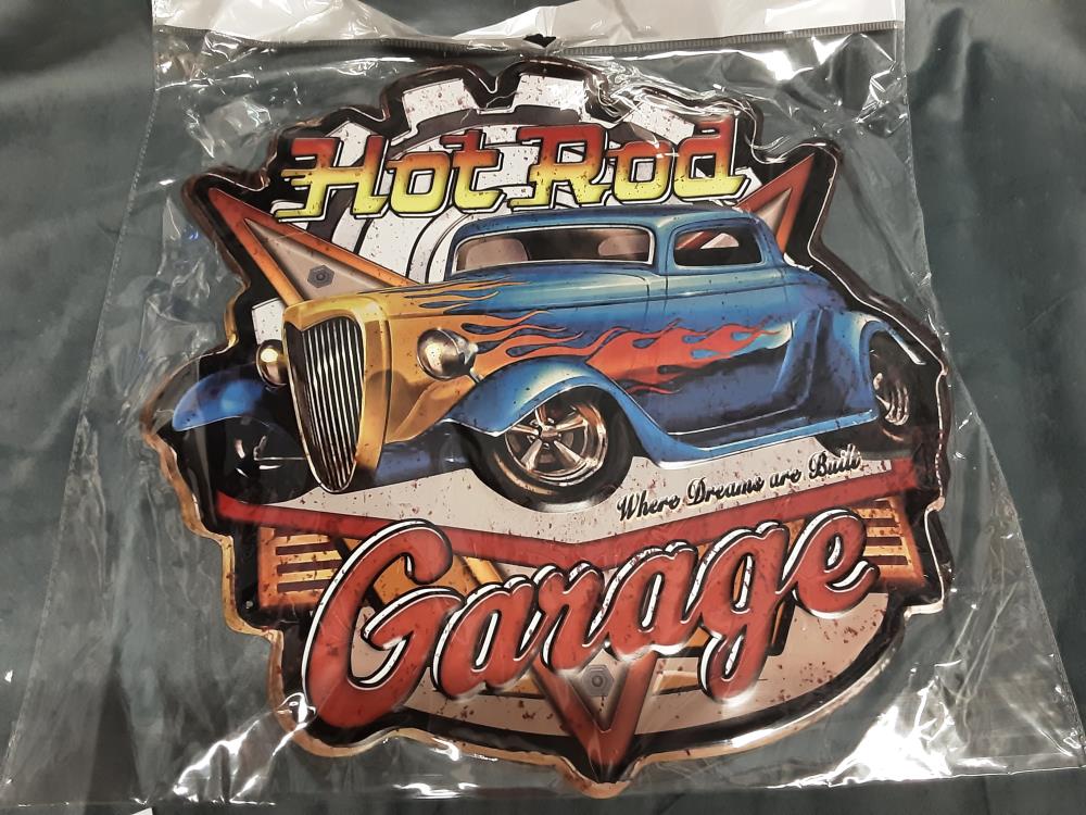 PLAQUE METAL HOT ROD GARAGE (NY-35)