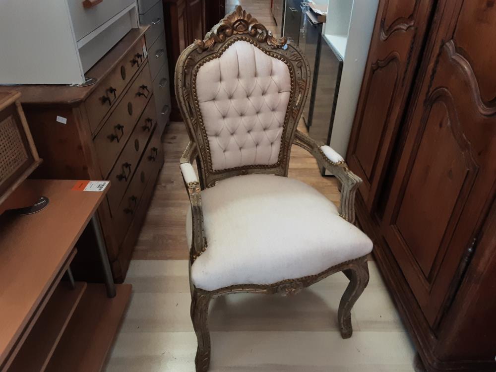 FAUTEUIL CADRE BRUN ET DORE TOILE DE JUTE