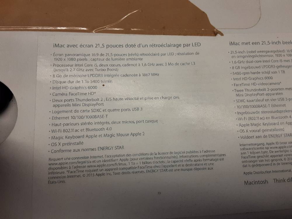 IMAC 21,5" AVEC CLAVIER ET SOURIS 