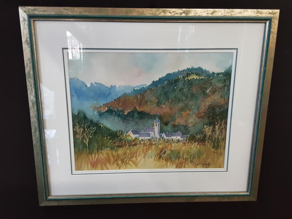 TABLEAU AQUARELLE DECOR VOGIEN SIGNÉ C.SCHWOB
