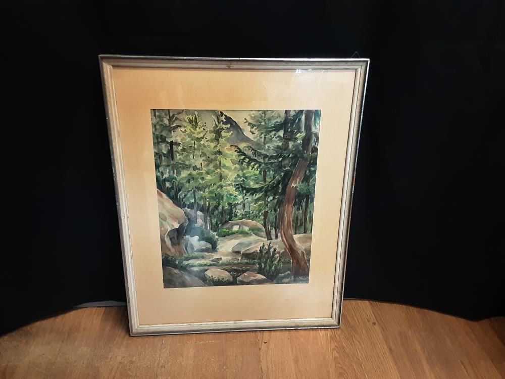 AQUARELLE FORET ET ROCHER