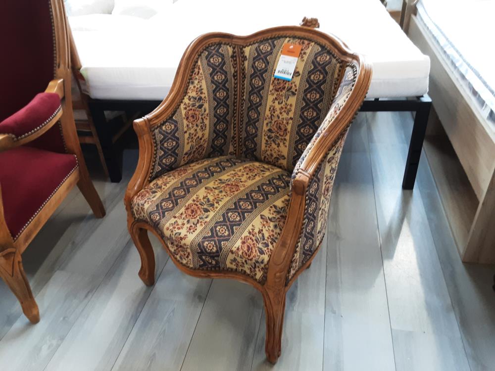 FAUTEUIL BERGERE TISSU BEIGE ET BLEU