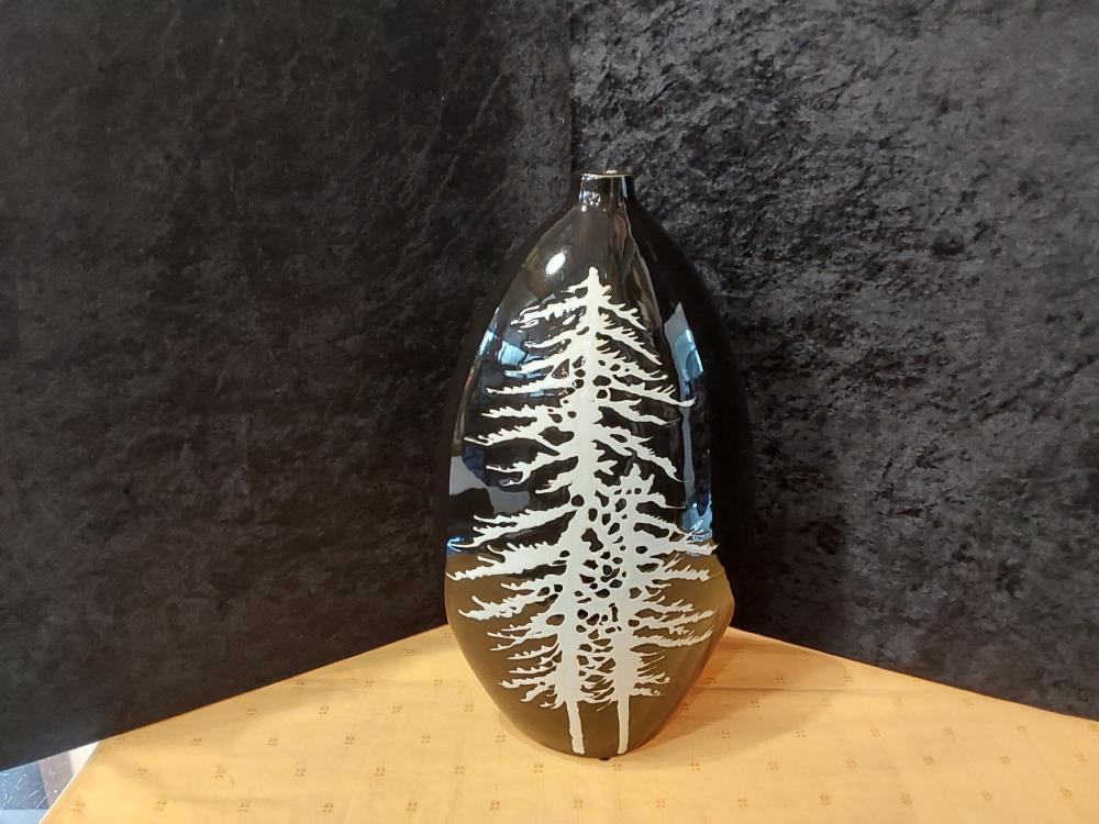 VASE NOIR DECOR SAPIN BLANC 