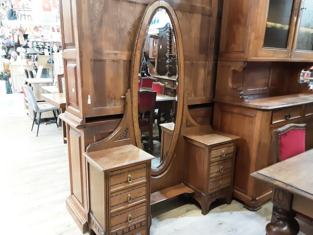 COIFFEUSE MIROIR OVALE 6 TIROIRS CHENE 
