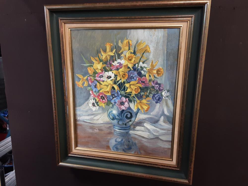 TABLEAU MOTIF FLEURS SIGNÉ HAENLIN 52X60