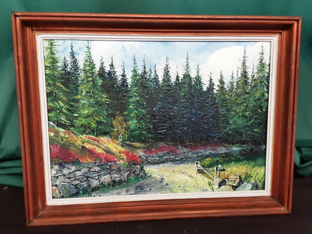 TABLEAU MOTIF FORET RIVIÈRE SIGNÉ VINCENT
