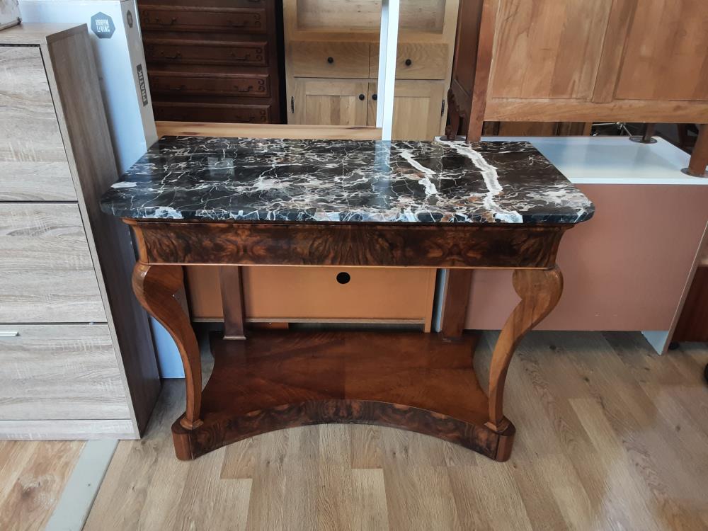 CONSOLE RONCE DE NOYER MARBRE NOIR