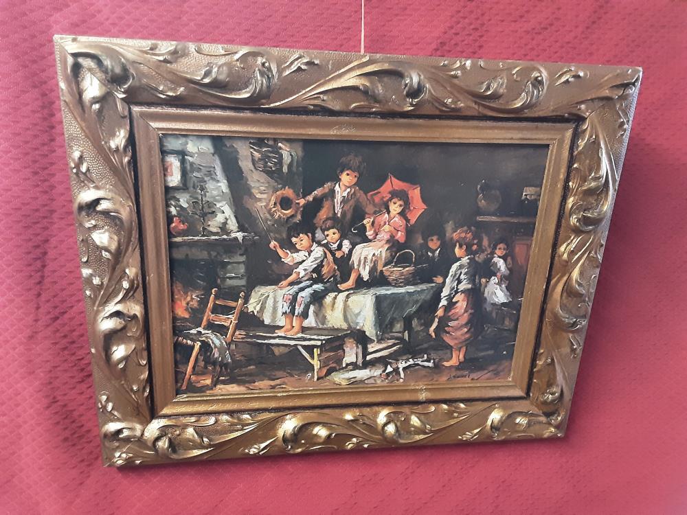 TABLEAU IMAGE ENFANTS CADRE BOIS DORE