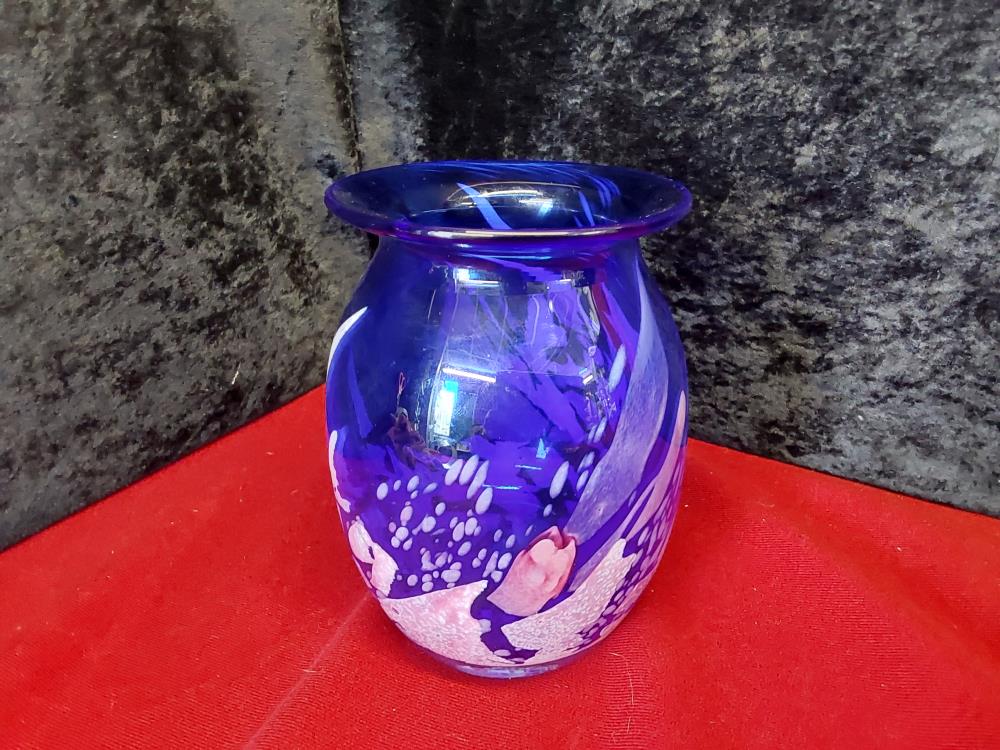 VASE MURANO PÂTE DE VERRE BLEU ET ROSE