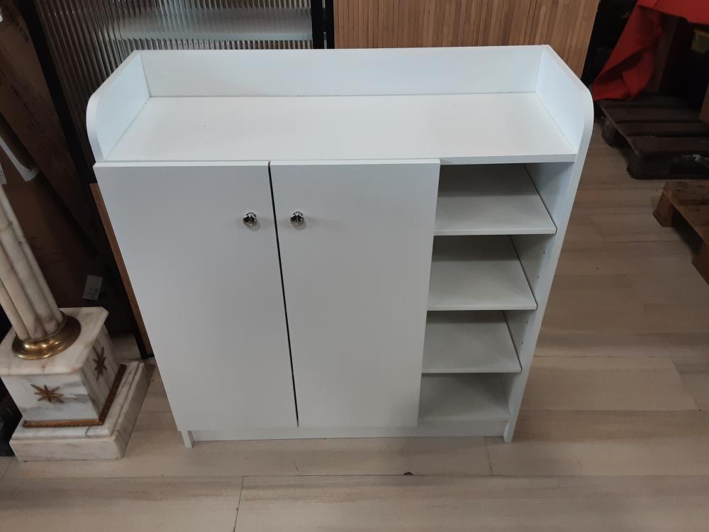 ARMOIRE - MEUBLE CHAUSSURES 2 PORTES + ÉTAGÈRES BLANC (02-0623) 2ÈME CHOIX 