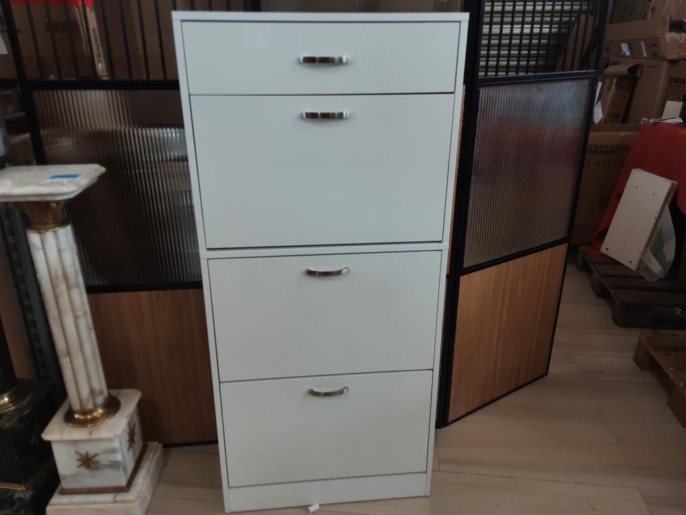 MEUBLE À CHAUSSURES 3 BATTANTS + 1 TIR. BLANC (833-414V01) 2 COLIS -  2ÈME CHOIX