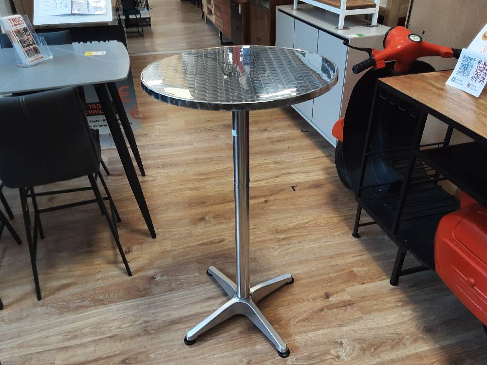 TABLE DE BAR ALU DIAM.60CM - HAUTEUR RÉGLABLE 70 OU 110CM (02-0097) 2ÈME CHOIX