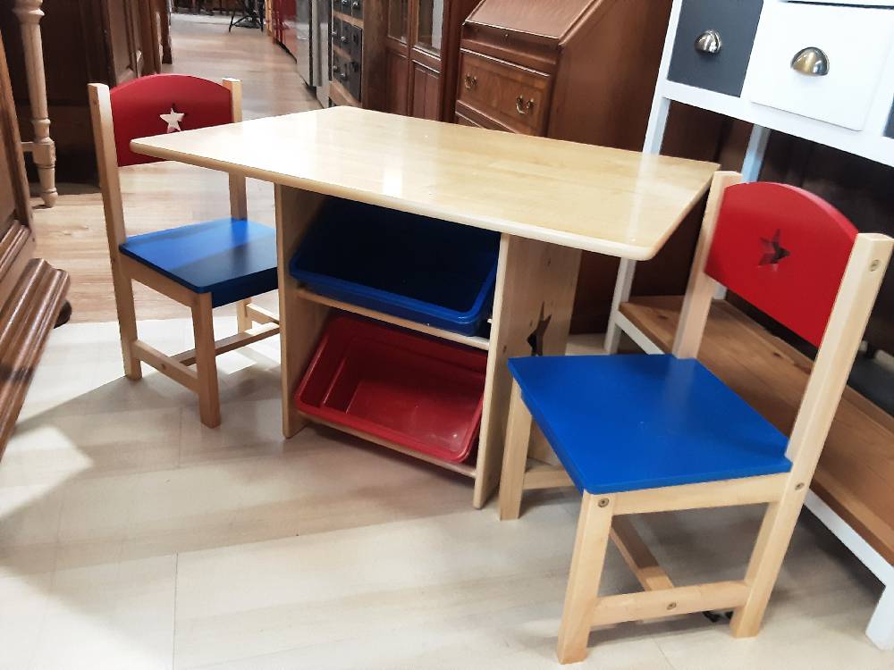 ENSEMBLE TABLE + 2 CHAISES ENFANT ROUGE ET BLEU (312-127V80ND) 2ÈME CHOIX