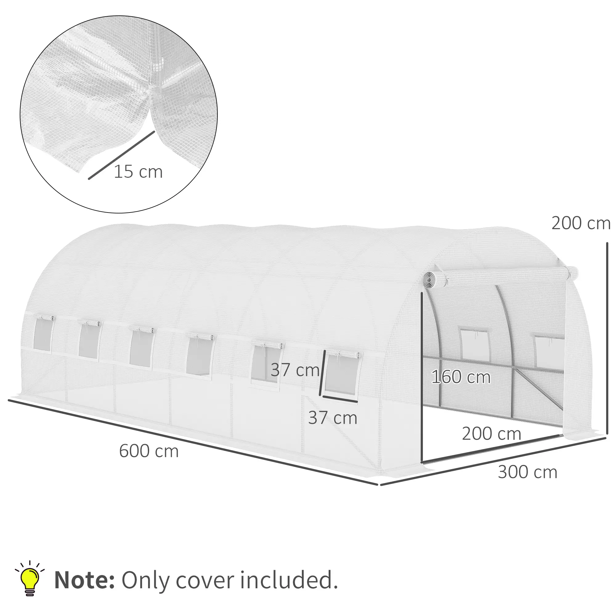 BACHE DE RECHANGE SERRE TUNNEL 6X3X2M BLANC (845-382WT) 2ÈME CHOIX