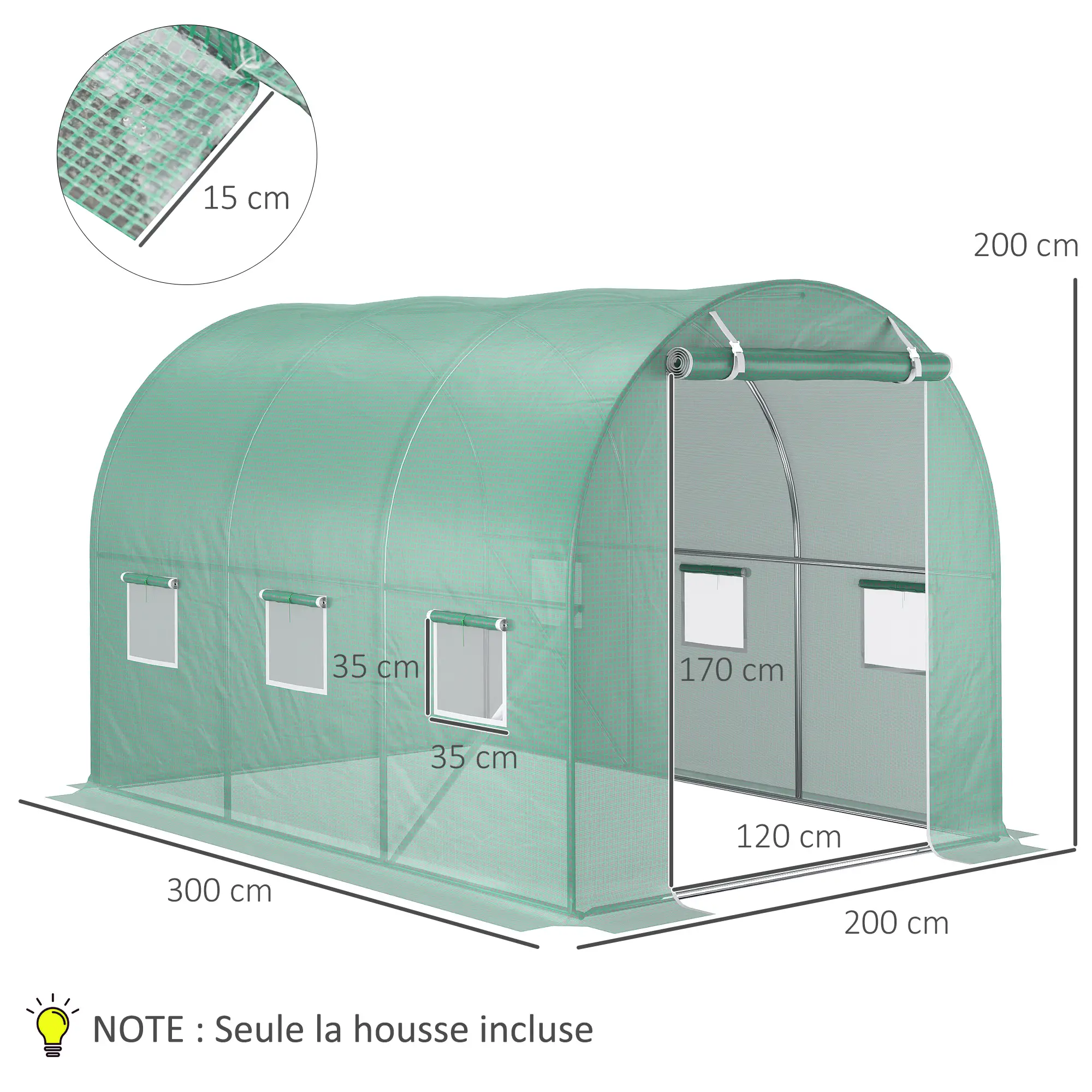 BACHE DE RECHANGE SERRE TUNNEL 3X2X2M VERT (845-382V03GN) 2ÈME CHOIX