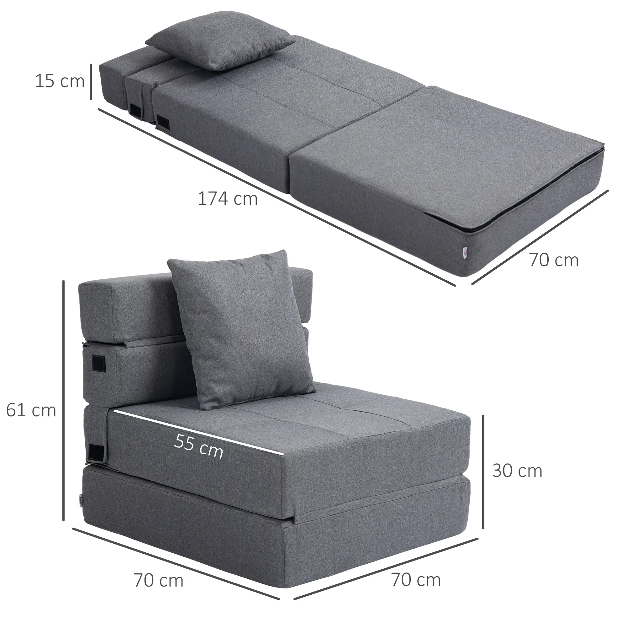CHAUFFEUSE CANAPÉ LIT 1 PLACE TISSU GRIS (839-027V01CG) 2ÈME CHOIX