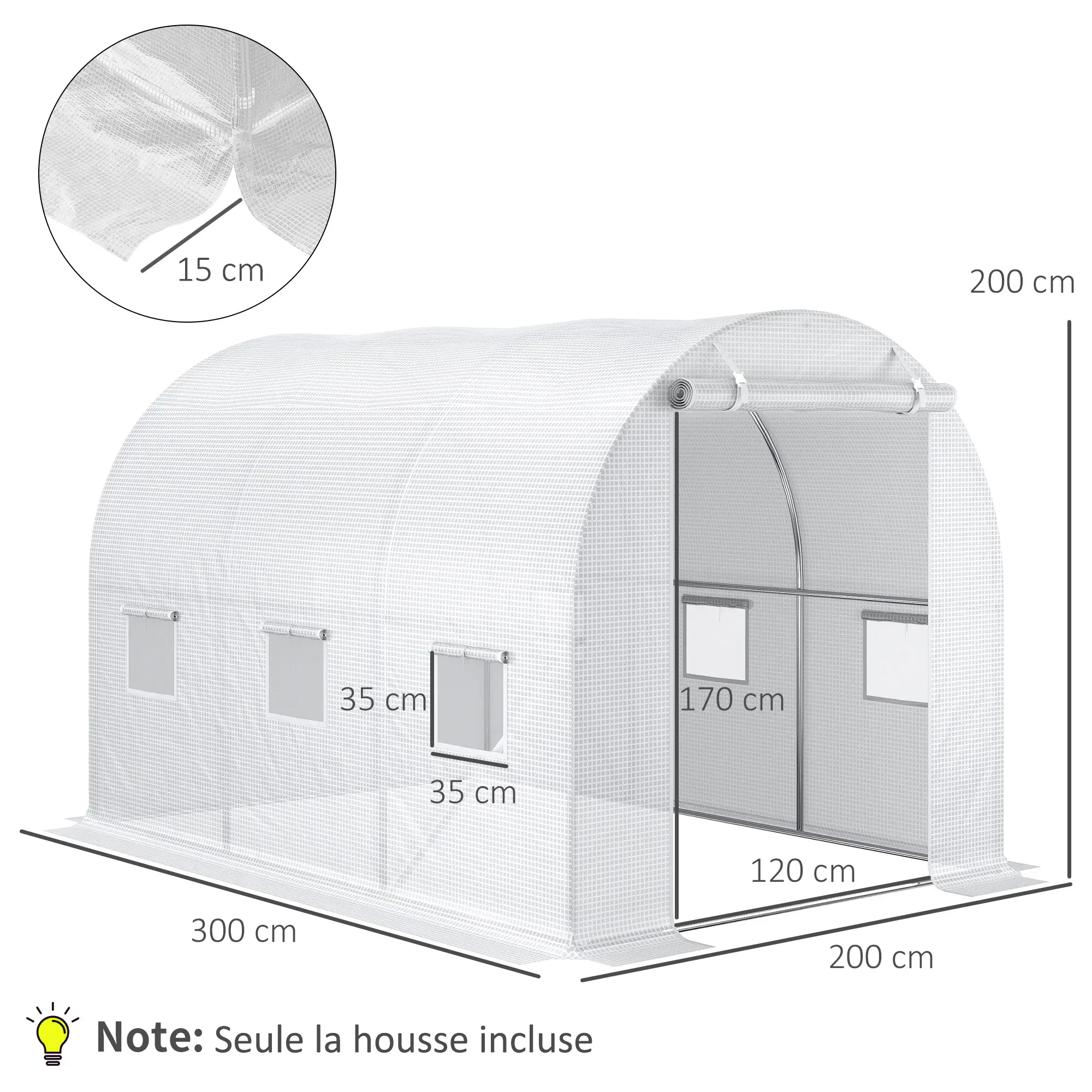 BACHE DE RECHANGE SERRE TUNNEL 3X2X2M BLANCHE (845-382V03WT) 2ÈME CHOIX