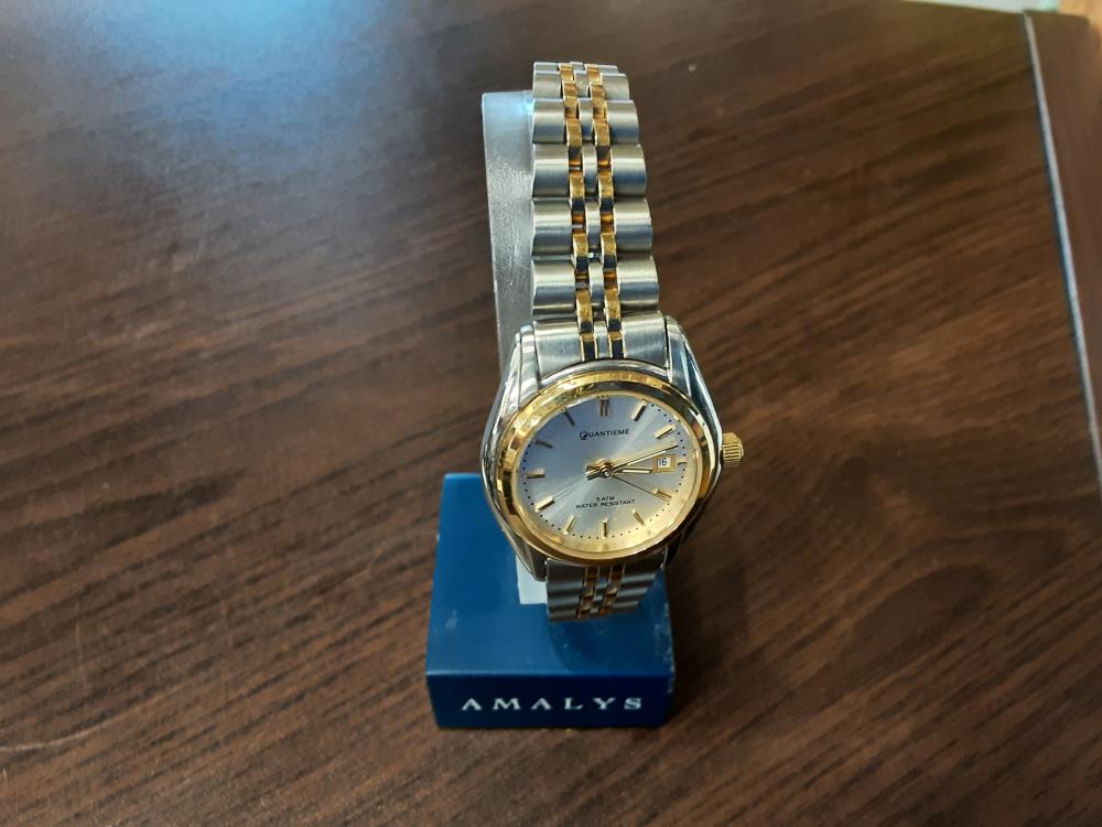 MONTRE QUANTIEME FEMME BRACELET ACIER ARGENTÉ ET DORÉ