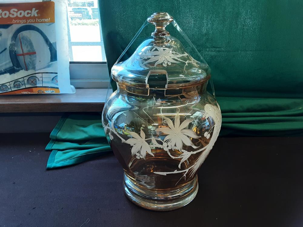 RECIPIENT A SANGRIA VERRE DECOR OISEAU PEINT MAIN 