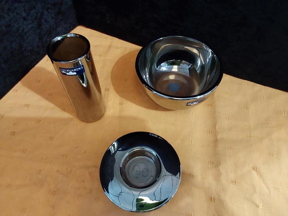 COUPELLE + VASE + PORTE BOUGIE COULEUR CHROME LEONARDO