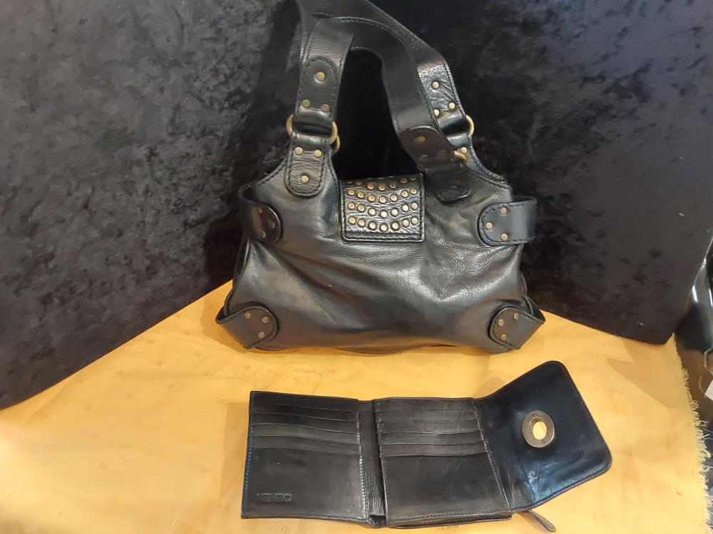 SAC A MAIN CUIR + PORTE FEUILLE KENZO
