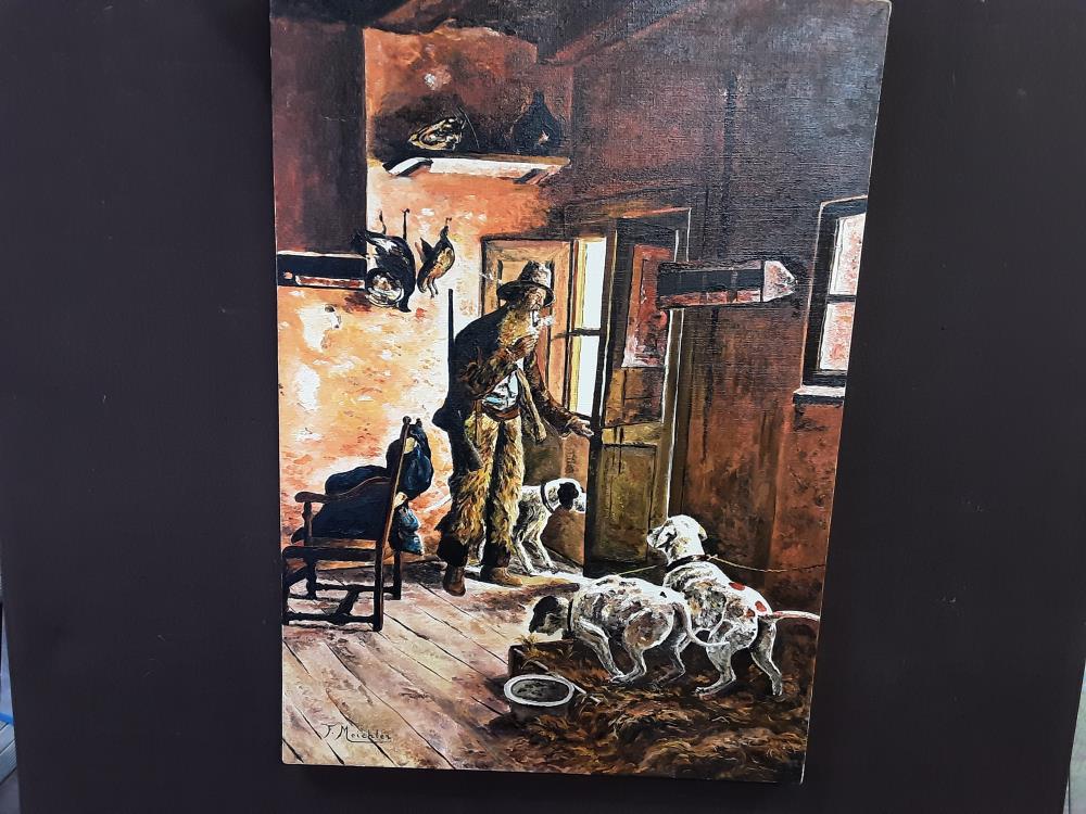 TABLEAU MEICHLER CHASSEUR ET SES CHIENS