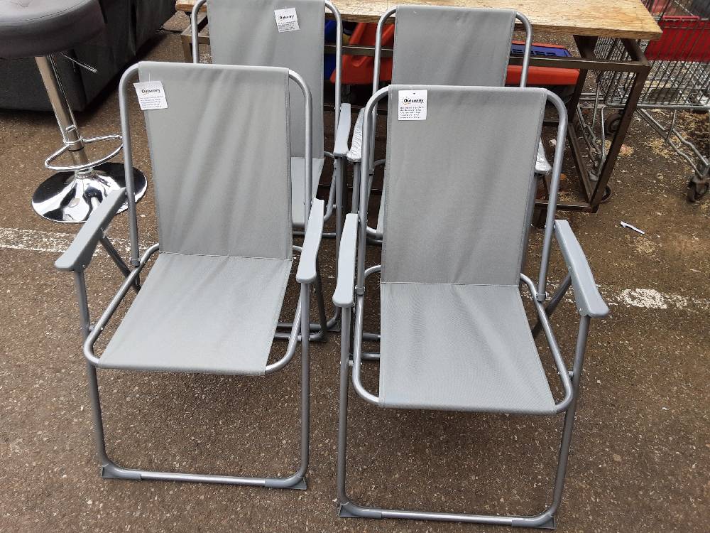 LOT DE 4 CHAISES DE JARDIN PLIANTES TISSU GRIS (84G-227V01GY) 2ÈME CHOIX