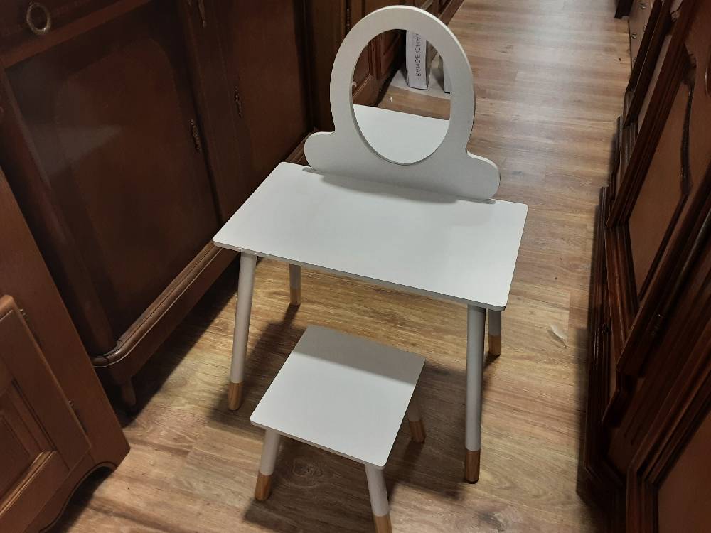 COIFFEUSE POUR ENFANT + TABOURET BLANC (316-015V80WT) 2ÈME CHOIX
