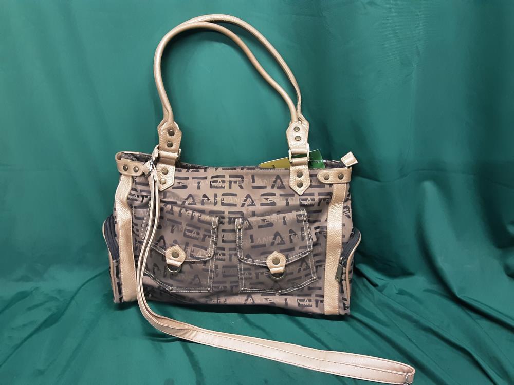 SAC A MAIN LANCASTER BI-MATIERE AVEC BANDOULIERE BEIGE ET BRUN