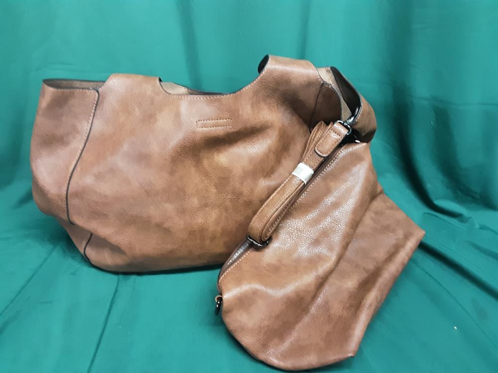 SAC A MAIN GM BRUN AVEC BANDOULIERE + 2 SACOCHES INTERIEUR 