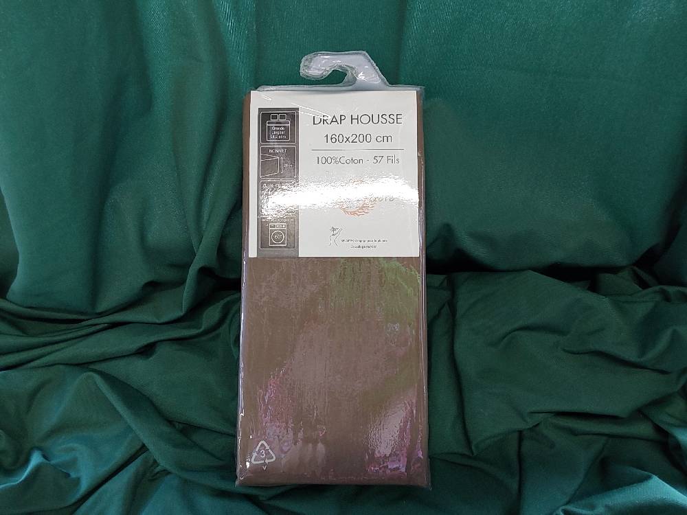 DRAP HOUSSE COLORIS TAUPE 160X200CM - DESTOCK (614829)