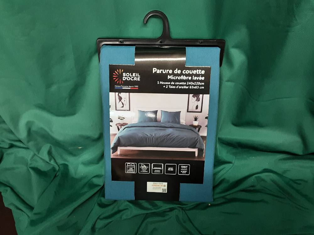 HOUSSE DE COUETTE 240X220CM + 2 TAIES D'OREILLERS BOHEME BLEU CANARD (635821)