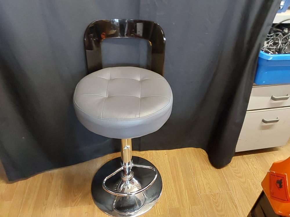 TABOURET ROND GRIS REGLABLE EN HAUTEUR DOSSIER PLEXIS