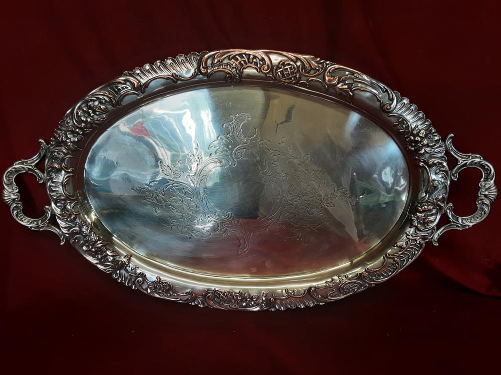 PLATEAU LOUIS XV OVALE TGM M.A AVEC 2 ANSES