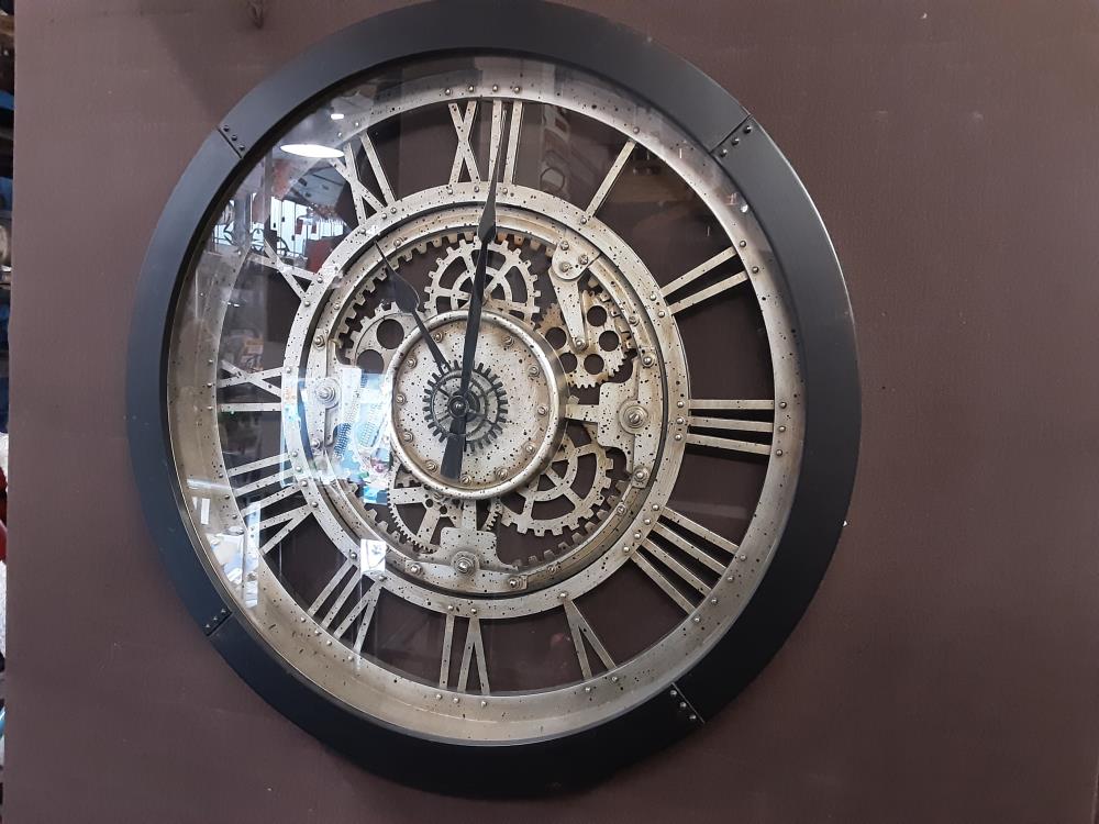 PENDULE MURALE RONDE ENGRENAGES CADRE NOIR GM DIAMETRE 61CM