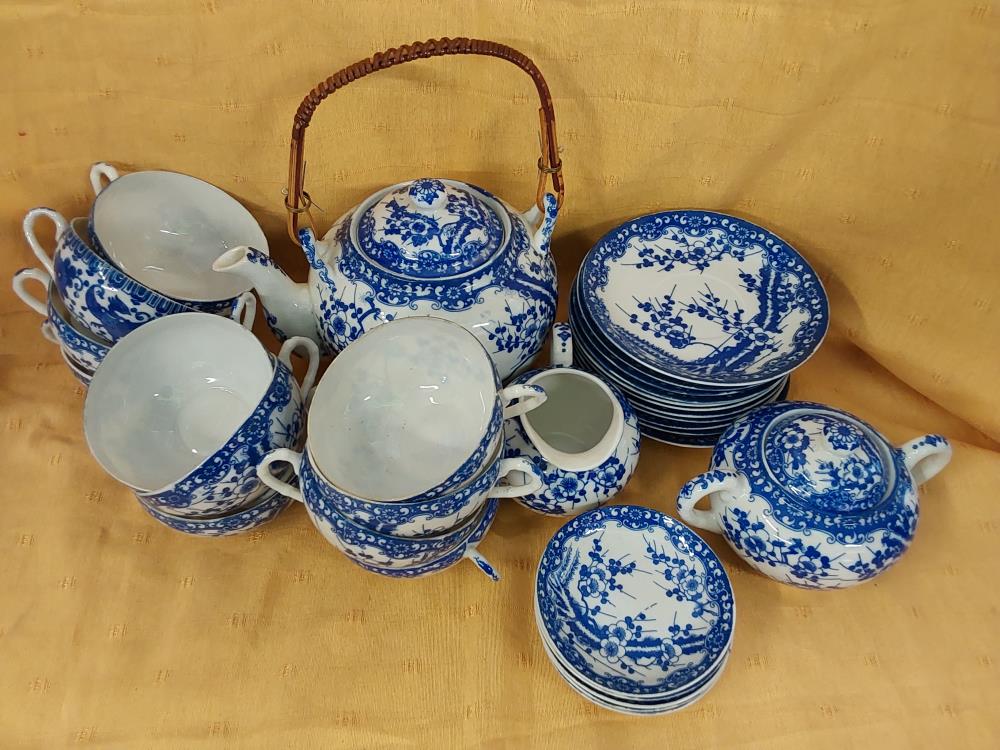SERVICE A THÉ JAPONAIS DÉCOR BLEU 