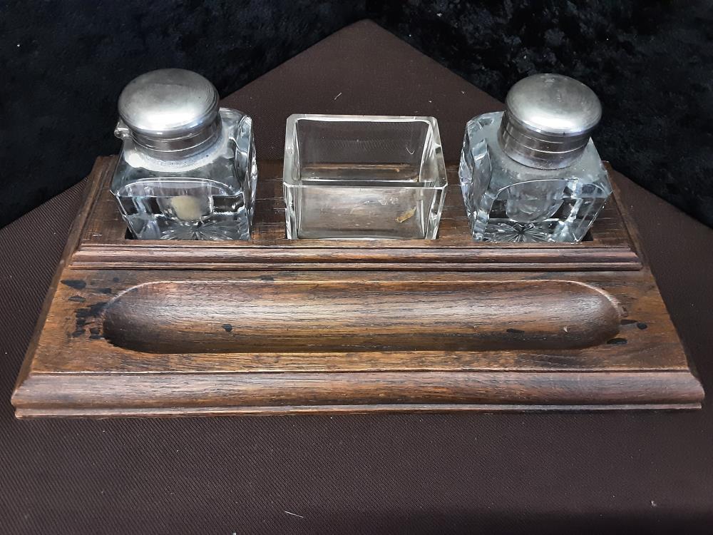 ENCRIER EN BOIS ET VERRE