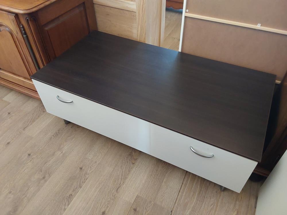 MEUBLE TELE BAS BLANC ET WENGE