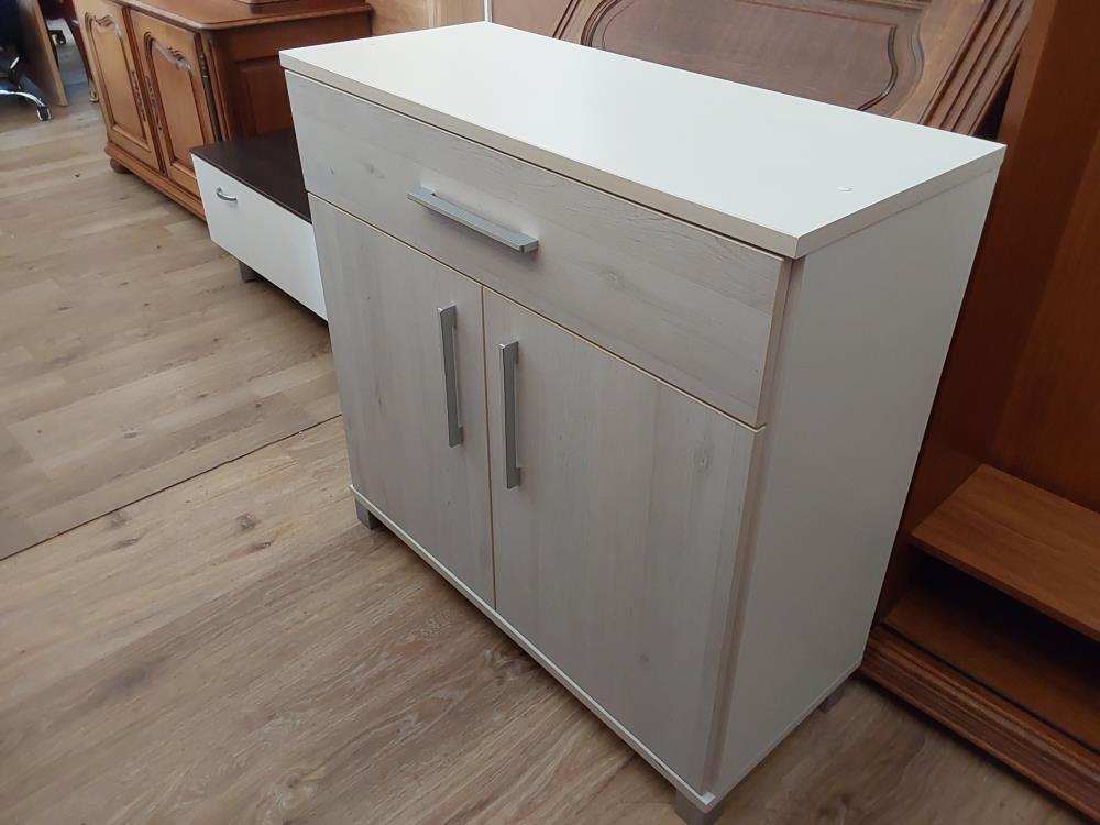 MEUBLE BAS 2 PORTES 1 TIROIR GRIS ET BLANC
