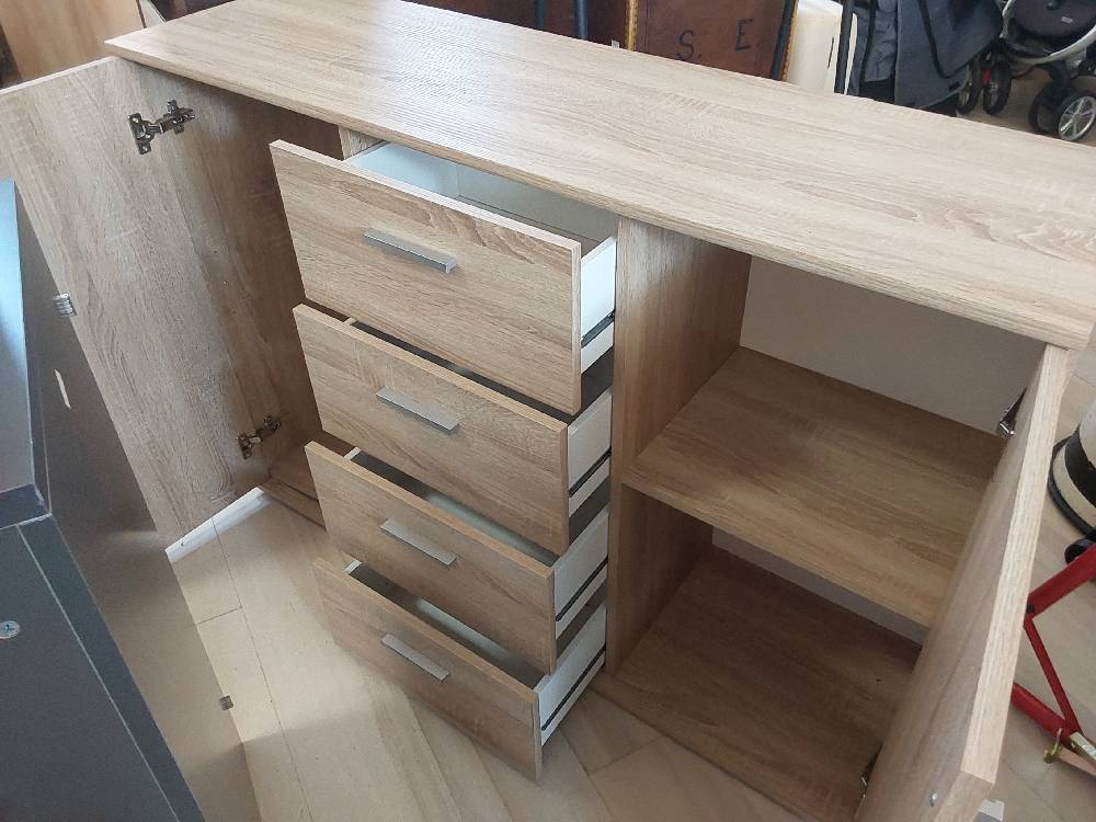 MEUBLE BAS 1 PORTE 4 TIROIRS EN PIN