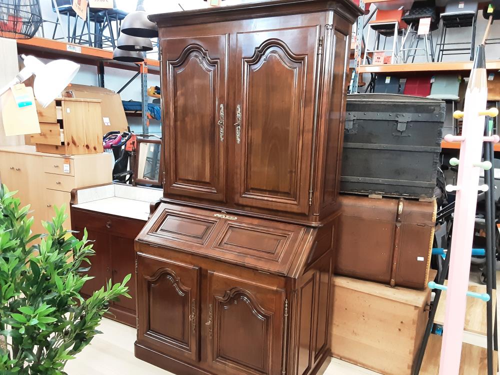 SECRETAIRE 5 PORTES 2 TIROIRS CHENE FONCE