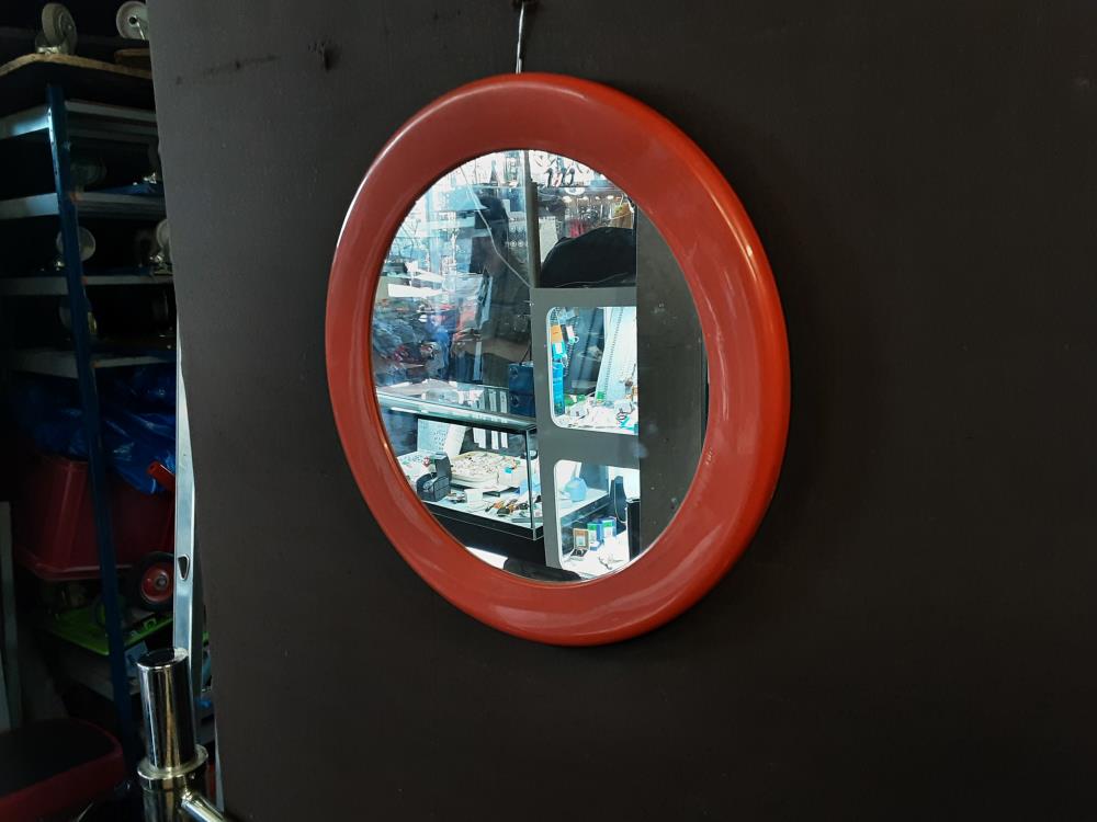 MIROIR ROND ORANGE VINTAGE EN PVC DIAMETRE 45CM