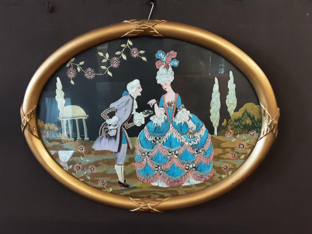 TABLEAU OVALE CADRE DORÉ BRODRIE MARQUISE 