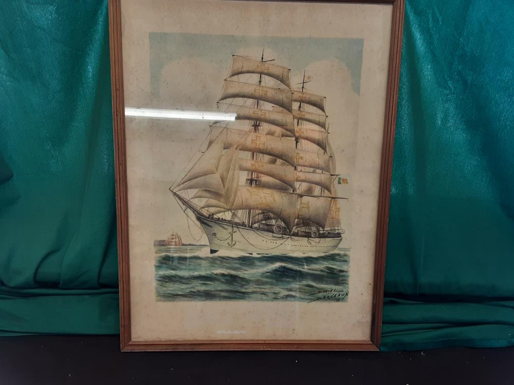 TABLEAU GRAVURE COULEUR MOTIF BATEAU