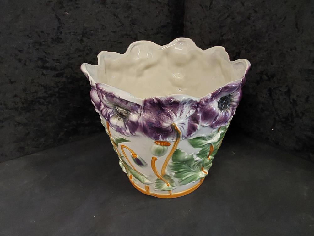 CACHE POT STYLE BARBOTINE VERT ET VIOLET
