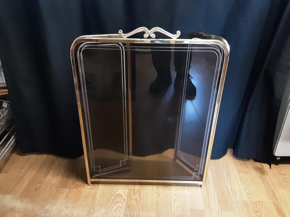 PARE FEU METAL DORE ET VERRES FUME